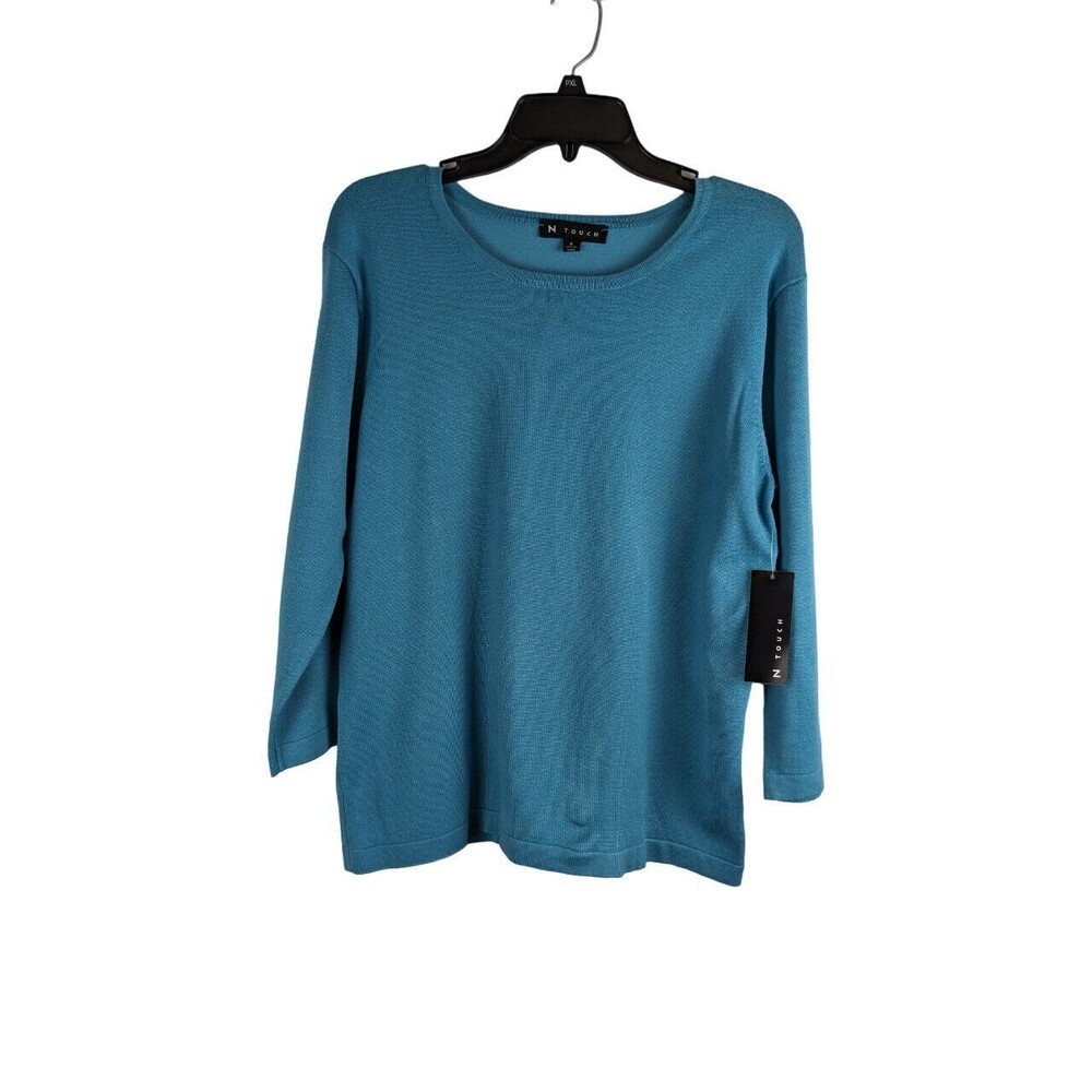 N Touch Women's Minimalist Pullover Sweater Aqua 3/4 Sleeves Size Small NWT